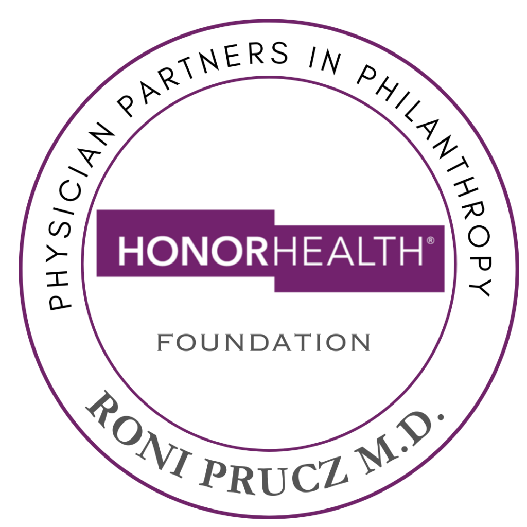 Honor Health Philanthropy Partner Certificate for Roni Prucz MD